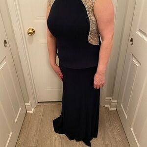 Elegant Navy Sleeveless Gown with Beaded Accents